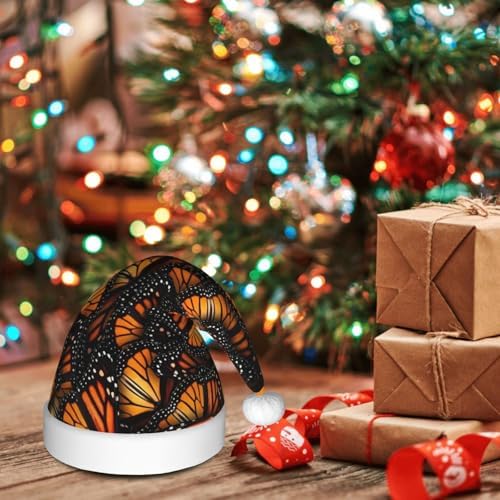 QINZHENG Orange Monarch Butterflies Santa Hat