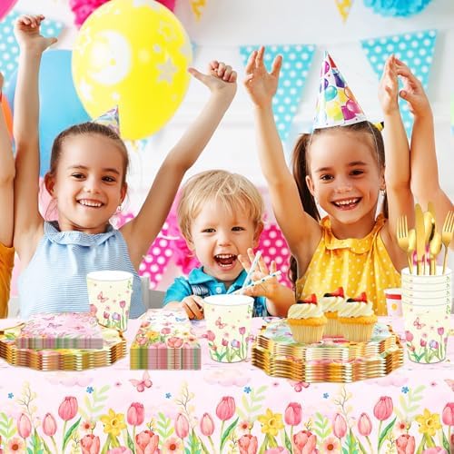 3 Pieces Spring Tulip Plastic Table Covers for Easter Birthday Parties
