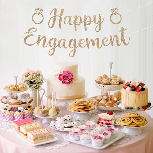Pre-Strung Gold Glitter Engagement Banner - No DIY