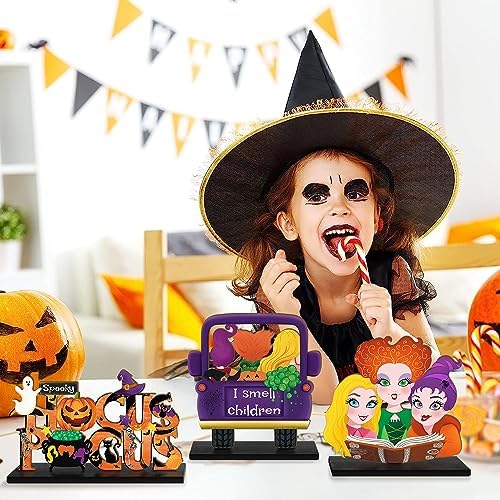3 Piece Hocus Pocus Halloween Table Signs with Wooden Bases