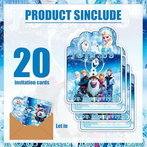 20Pcs Frozen Birthday Invites for Kids Party Decoration