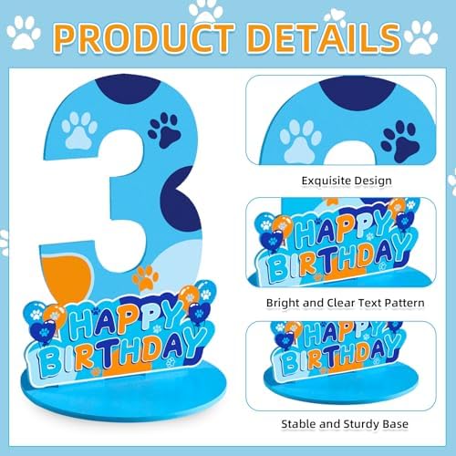Dog Paw 3rd Birthday Party Decorations Number Sign Centerpiece