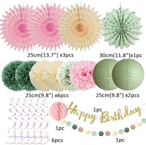 Sage Green and Pink Birthday Decorations Kit