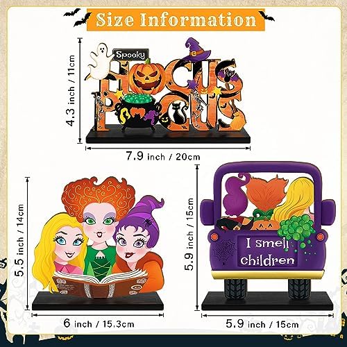 3 Piece Hocus Pocus Halloween Table Signs with Wooden Bases