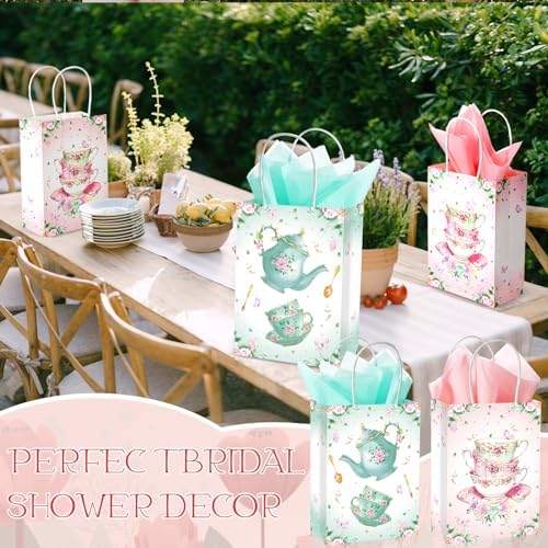 24 Pcs Tea Party Gift Bags with Handles Pink Green