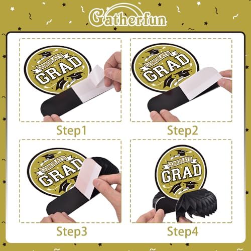 9PCS Graduation Party Decorations Honeycomb Table Centerpieces Gold and Black