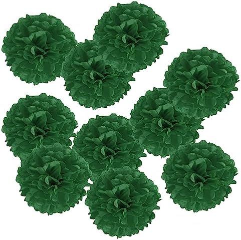 PATIKIL 10 Inch Dark Green Tissue Pom Poms Flowers 18 Pack