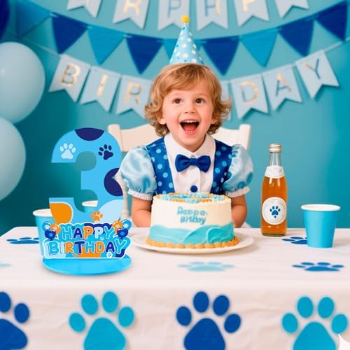 Dog Paw 3rd Birthday Party Decorations Number Sign Centerpiece