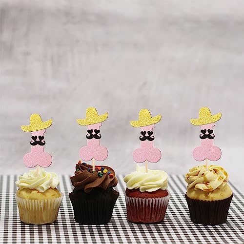 ZHUOWEISM 24pcs Pink Cupcake Toppers with Glitter Hats Beard