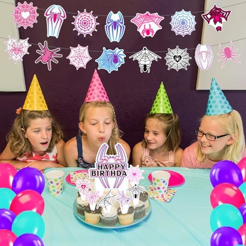 59 Pcs Pink Spider Party Decor Set