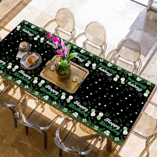 Happy Birthday Plastic Tablecloth 108X54 Green Decor Cover