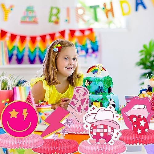 9Pcs Preppy Party Centerpieces Hot Pink Honeycomb Decorations