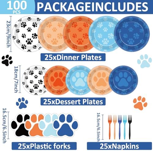 100Pcs Blue Dog Birthday Party Supplies for 25 Guests