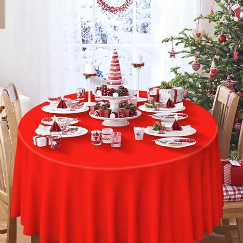 Christmas Round Plastic Tablecloth 84In 6 Pack