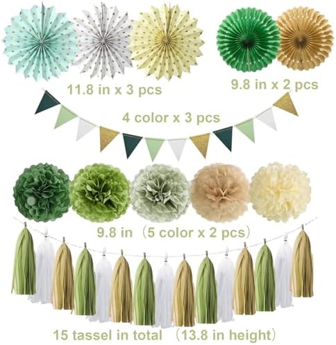 Sage Green Retro Party Decorations Set