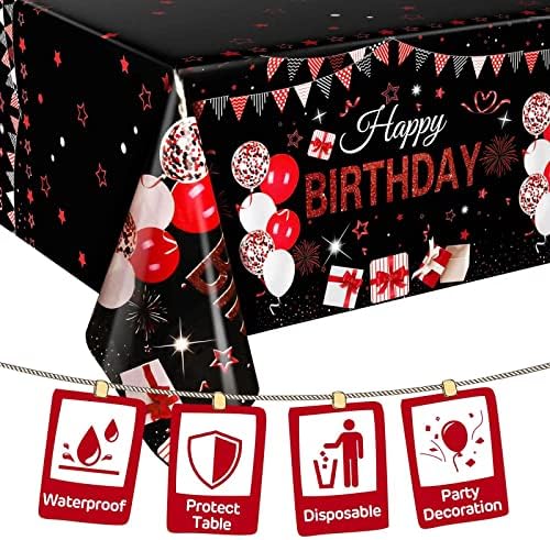 3 Pack Red Black Plastic Tablecloths for Rectangle Tables