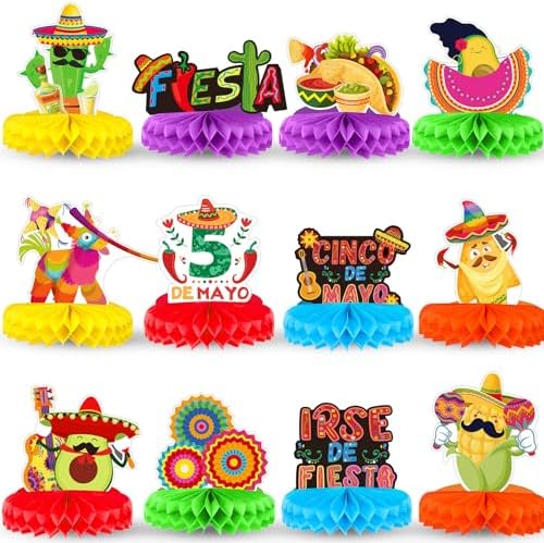 Qilery 12 Pcs Honeycomb Table Centerpiece Mexican Fiesta Decor