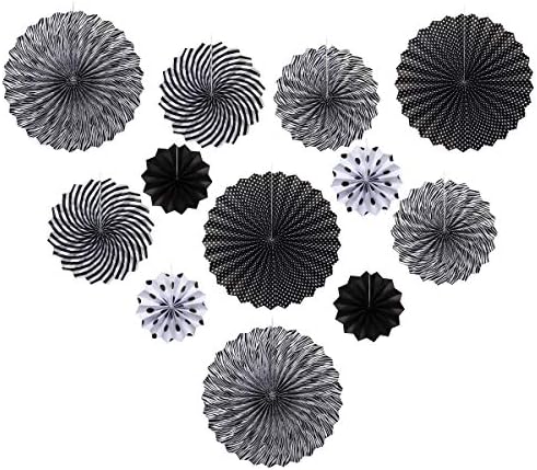 ONUPGO Black Paper Fan Party Decor Set 12PCS