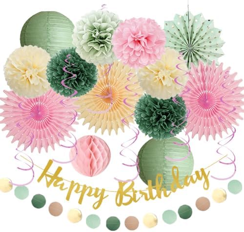 Sage Green and Pink Birthday Decorations Kit