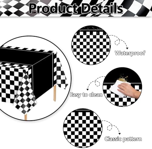 4 Pcs Checkered Race Car Tablecloths for Birthday Parties