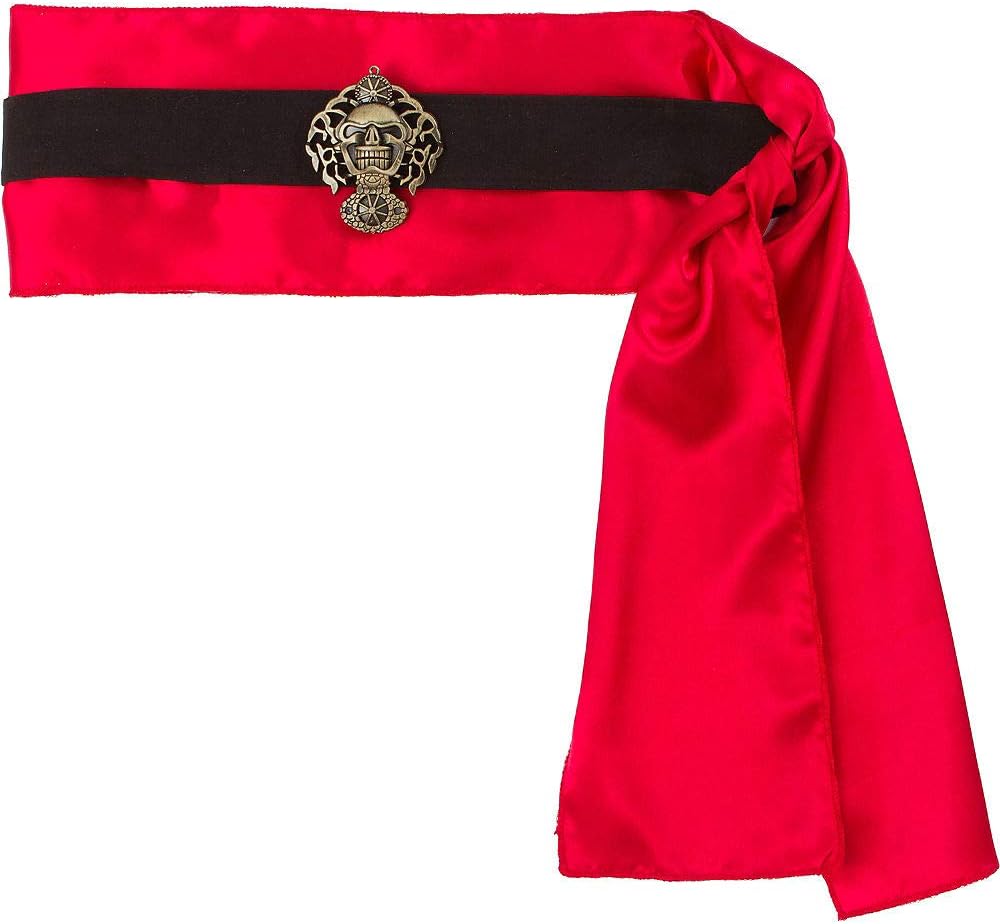 Black Red Satin Adjustable Pirate Belt - One Size Fits Most