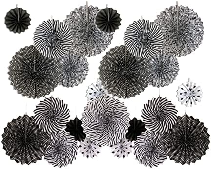 24 Pcs Colorful Hanging Paper Fans Set Black