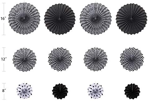 ONUPGO Black Paper Fan Party Decor Set 12PCS