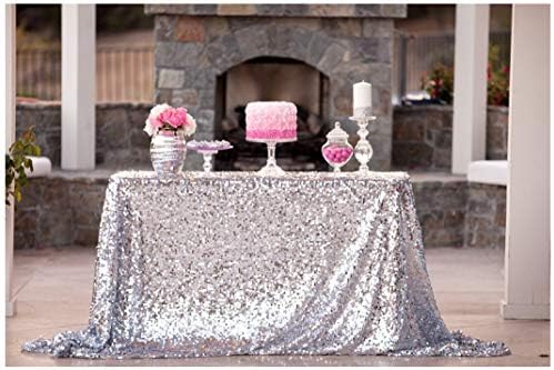 ShiDianYi 50x72 Inch Silver Sequin Tablecloth