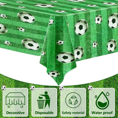 3 Pcs Soccer Party Tablecloth 54x108 Inches Green Soccer Field Tablecover