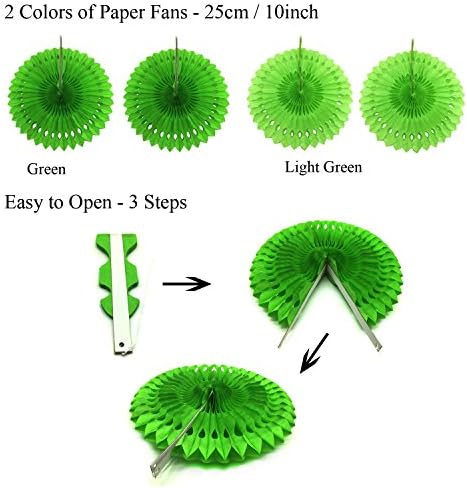 ZERODECO Birthday Party Decor Green White Banner Fans Poms Balloons