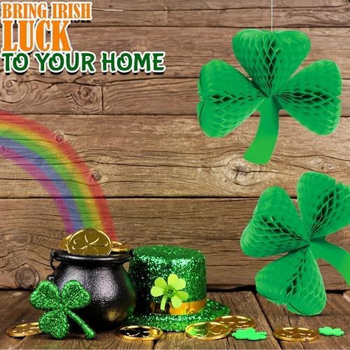 St Patricks Day Shamrock Tissue Hanging Decor Set of 3
