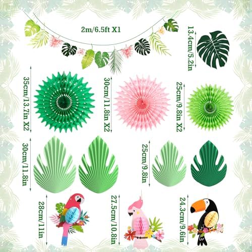 Tropical Party Decor Fans with Bird Garland Kit