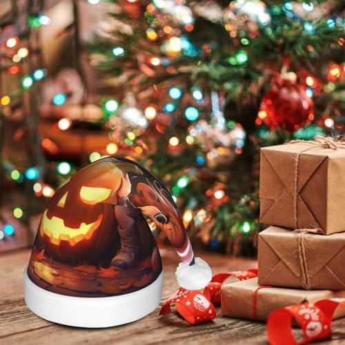 QINZHENG Halloween Pumpkin Print LED Santa Hat for Adults Christmas Party Hat