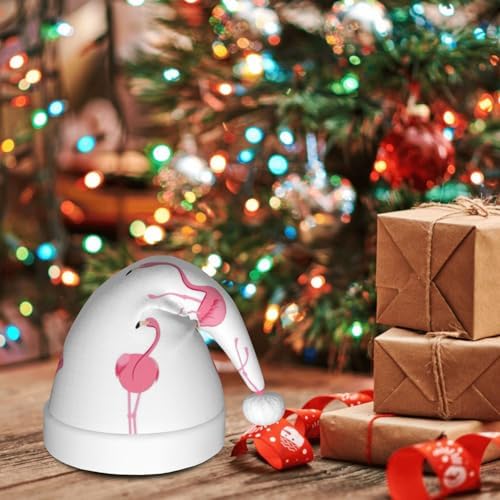 QINZHENG Flamingos Print Santa Hat for Women Adult