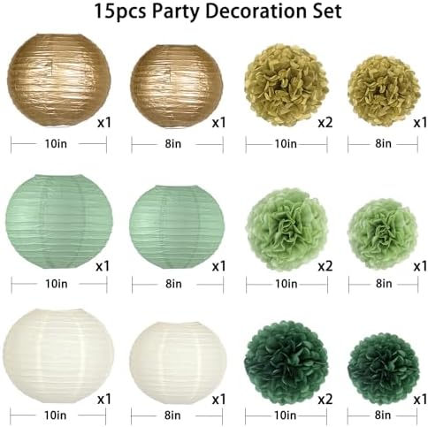 15pcs Sage Green Gold Party Decor Set