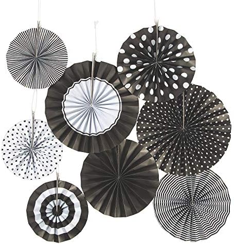 Black Paper Fan Assortment 8 Pieces