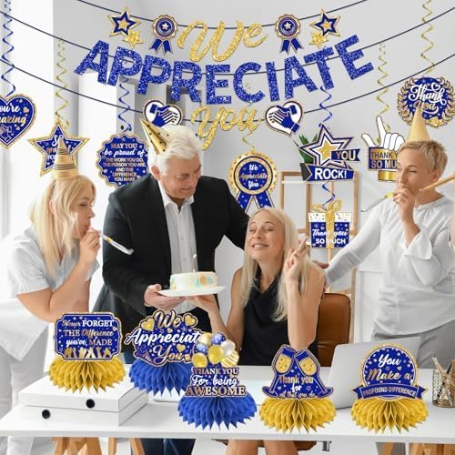 We Appreciate You Decorations Navy Blue Gold Set