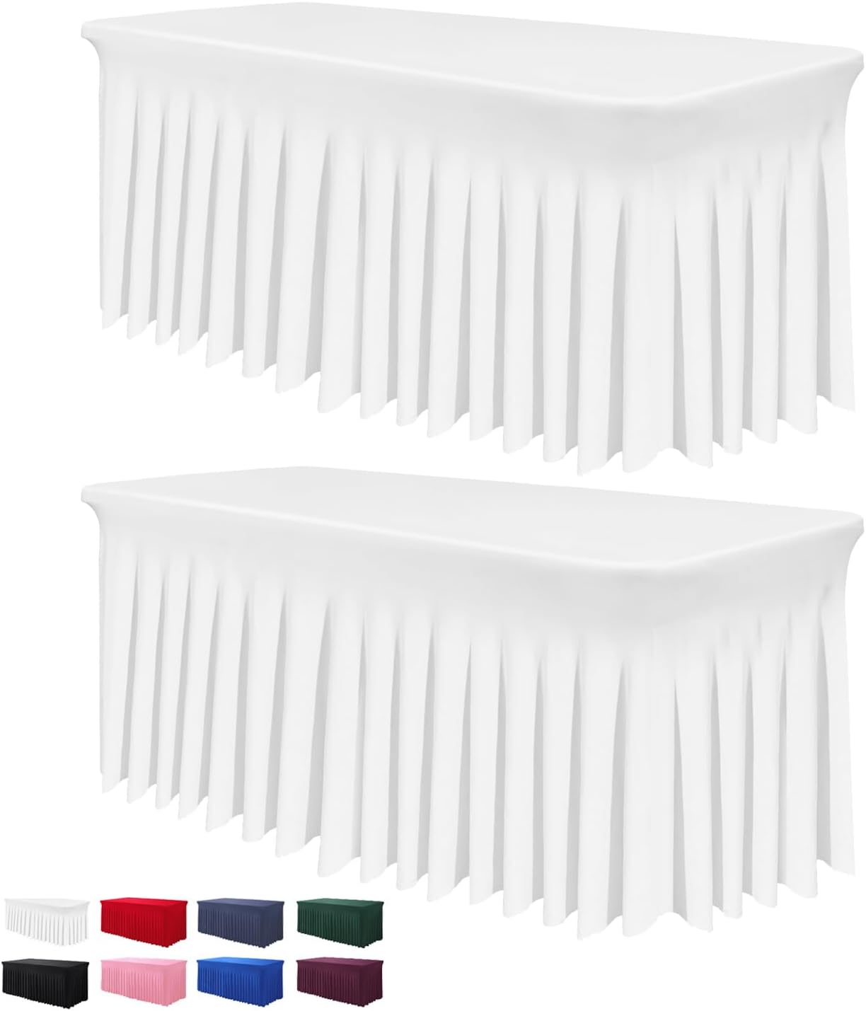 White Table Skirts for 6ft Rectangle Tables 2 Pack