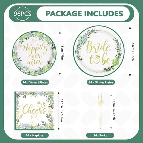 Sage Green Bridal Shower Party Tableware Set 96Pcs for 24 Guests