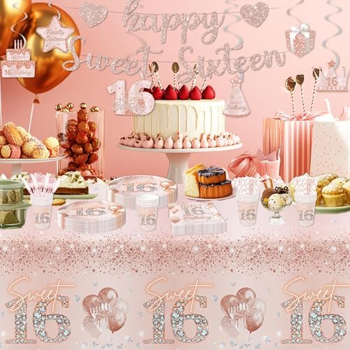 Rose Gold Sweet 16 Party Tablecloth 3 Pack