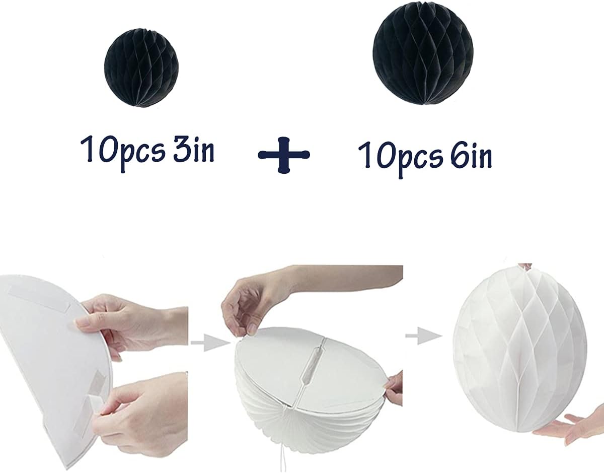 20pcs Black Honeycomb Flower Balls for Party Decorations