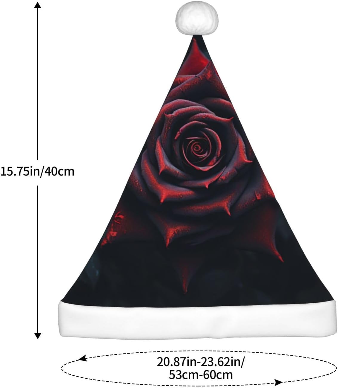 Personalized Santa Hat with Red Rose and Black Leaves Print