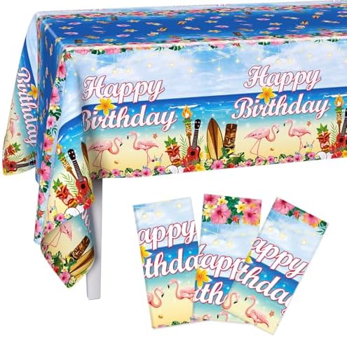 3 Pack Tropical Luau Birthday Tablecloths 54x108 Inch