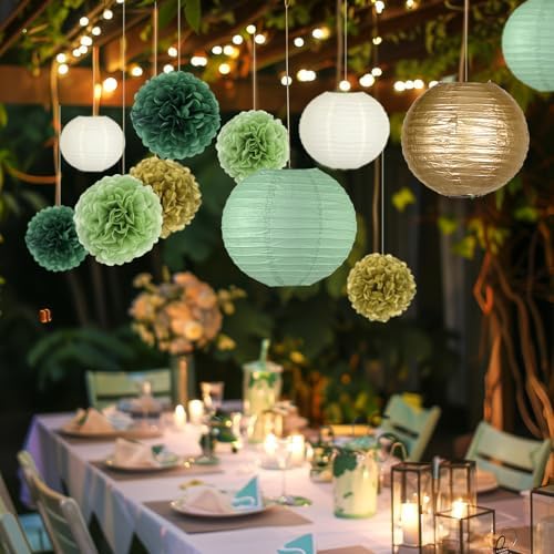 15pcs Sage Green Gold Party Decor Set