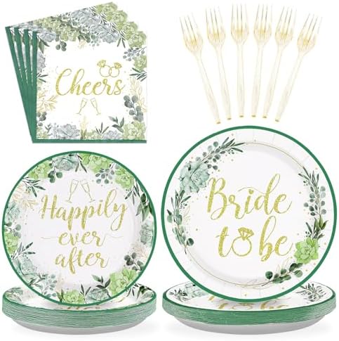 Sage Green Bridal Shower Party Tableware Set 96Pcs for 24 Guests