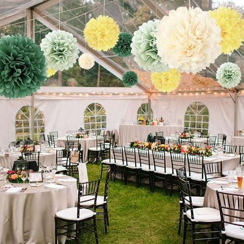 Sage Green Tissue Paper Pom Poms 23 Pcs Decorations
