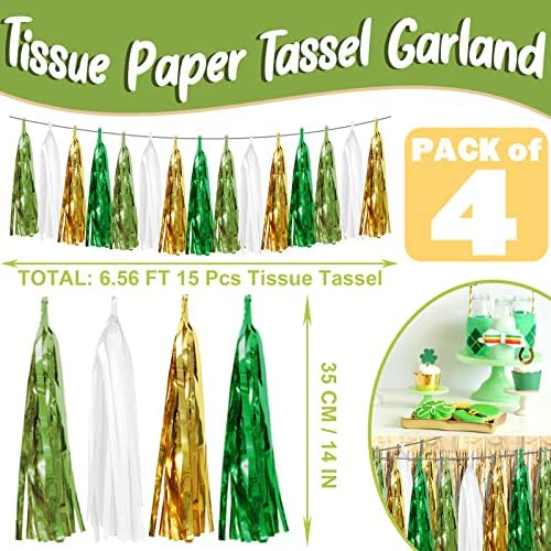 4P Light Green White Gold Green Tassel Garland Banner