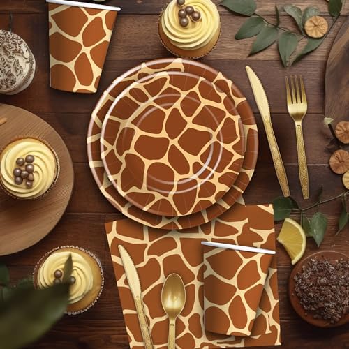 Giraffe Print Party Tableware Set for 24 Guests