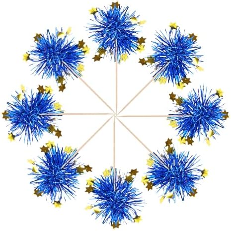 30 PCS Foil Firework Cupcake Toppers Blue Sparkle