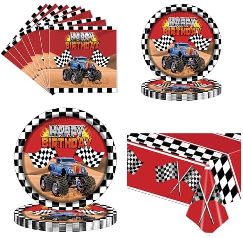 Racing Car Themed Paper Plates Napkins Set for Kids Birthday Party